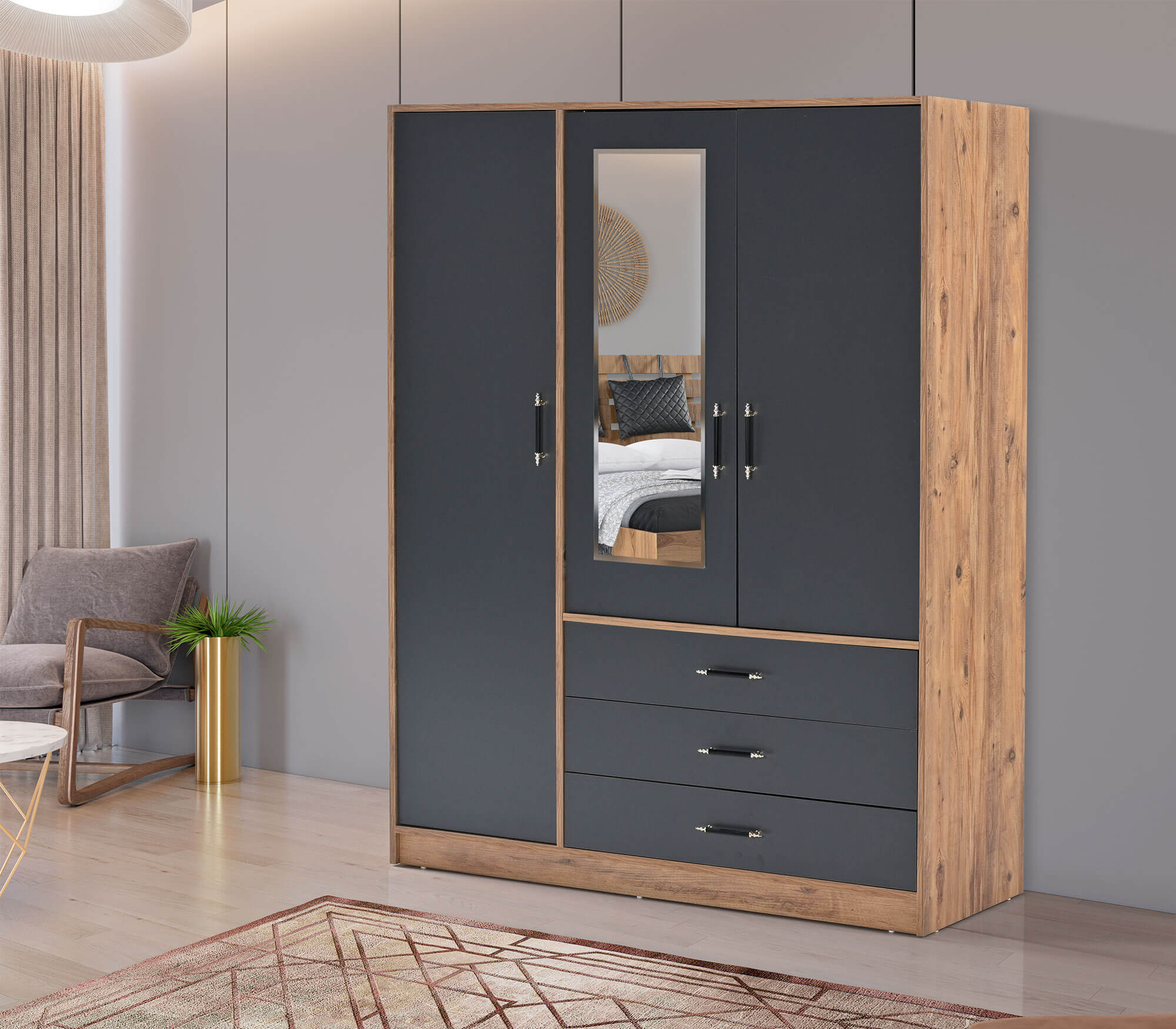 3-Kapılı-Antrasit-&-Ceviz-Dolap-(1)