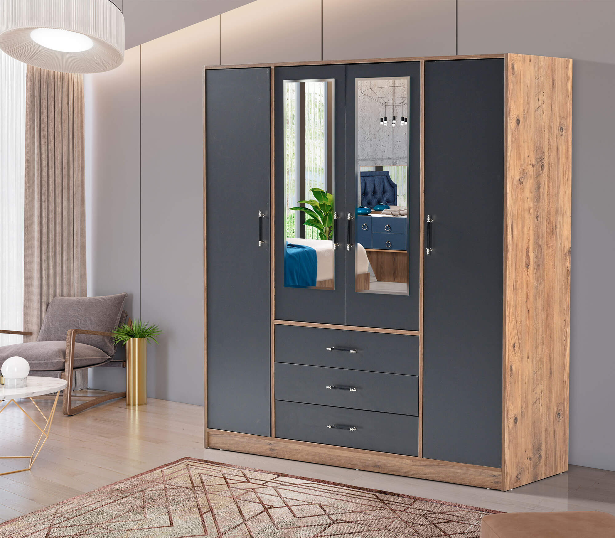 4-Kapılı-Antrasit-&-Ceviz-Dolap-(1)